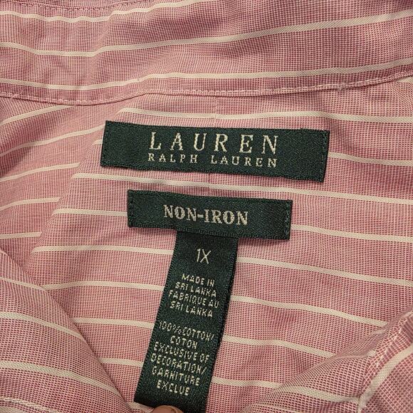 LRL Pink White Stripes Preppy Long Sleeve Button Up Non-Iron Shirt Size 1X - Picture 3 of 7